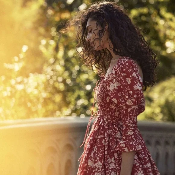 DOEN Bijou Oak Bluffs Red Floral Print Midi Dress Women's Size Small - Picture 3 of 10